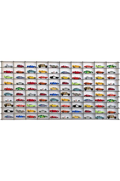 Hepta Collection Ahşap 164 Hobi Araba Rafı Yatay 100 Araçlık (Beyaz, MDF)