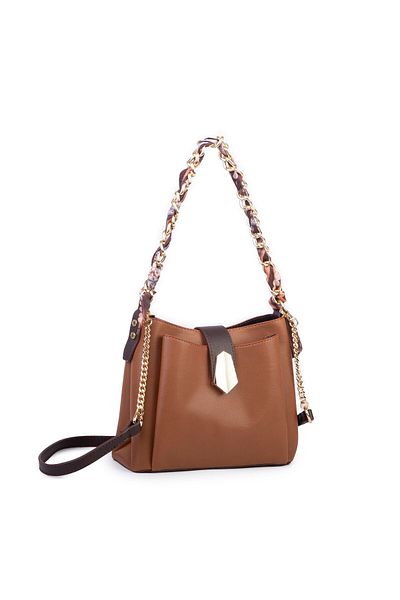 Nas Bag Women's Chain Scarf Stylish Shoulder and Messenger Bag Brown Brown Buffalo