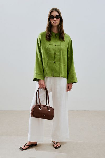 Manuka Linen Front Buttoned Shirt Peanut Green