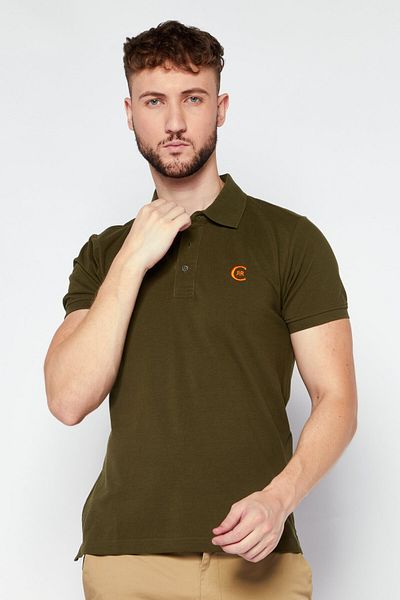 Cerruti 1881 Men Regular Fit Embroidered Short Sleeves Polo Shirt, Olive