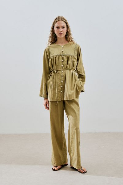 Manuka Textured Tie Trousers Khaki