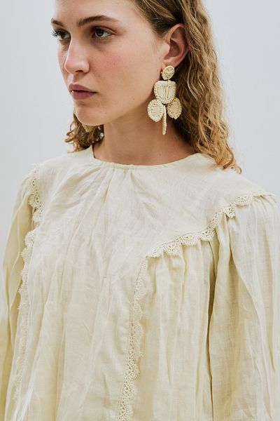 Manuka Linen Crush Effected Bluz Yellow
