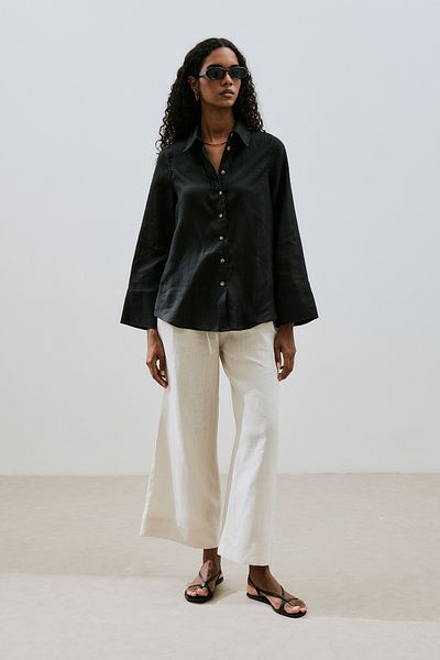 Manuka Linen Shirt with Wide Cuffs Black