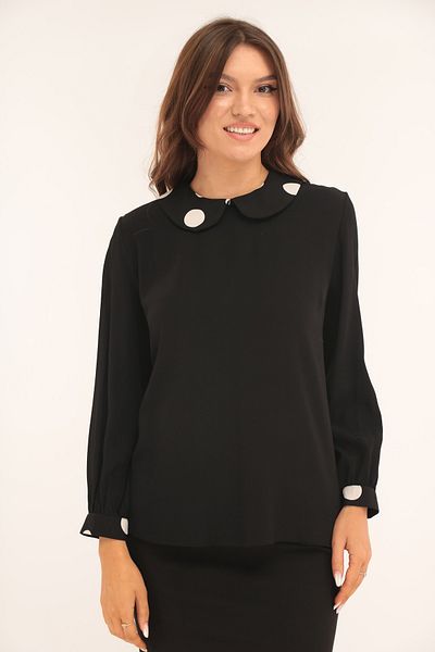 Vanessa Line RO Elegant black blouse with polka dots on the collar and cuffs