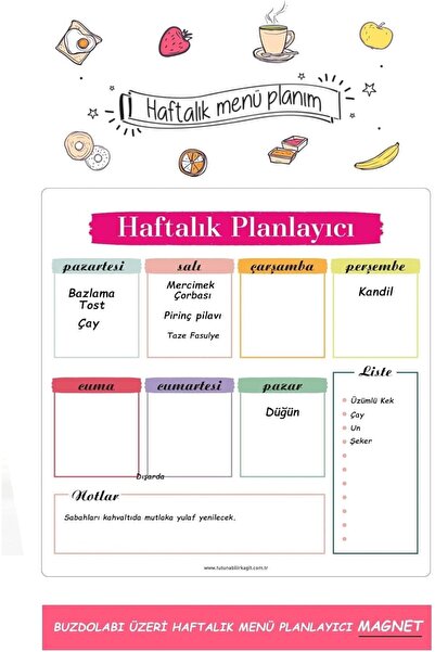 Genel Markalar Tutunabilir Kağıt Haftalık Magnet Planlayıcı Menü Mıknatıslı Y...