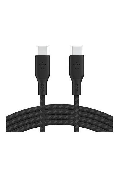 Belkin كابل شحن USB-C 2.0 مضفر بقوة 100 وات - تصميم متين أسود بطول 2 متر