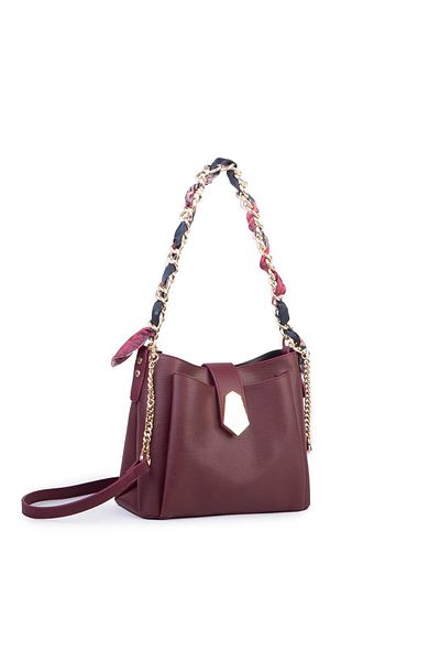Nas Bag Women's Chain Scarf Stylish Shoulder and Messenger Bag Burgundy Buffalo