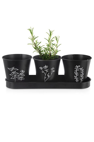 shumee Ghiveci pentru ierburi aromatice cu suport BLACKLINE 4 buc.