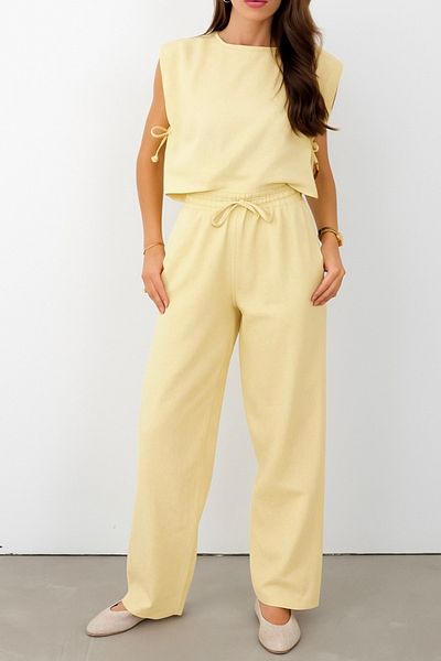 Suzi 100% Linen Cropped Pants Suit with Binding Detail Cr4012