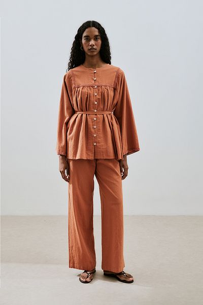 Manuka Textured Tie Trousers Cinnamon