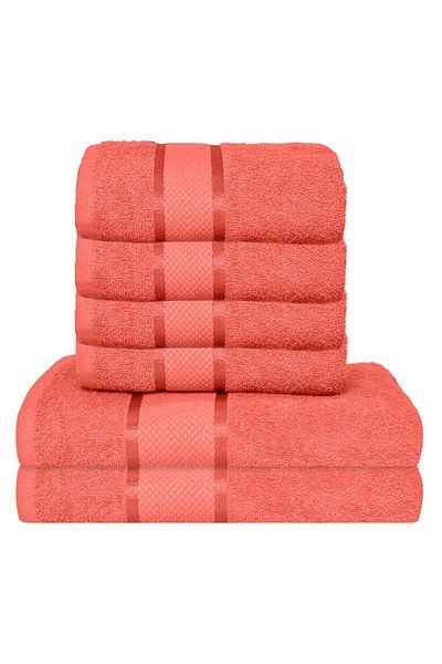 trendyhome Set of 6 Towels, 100% Cotton, Dark Pink, 400g/m², ST14008