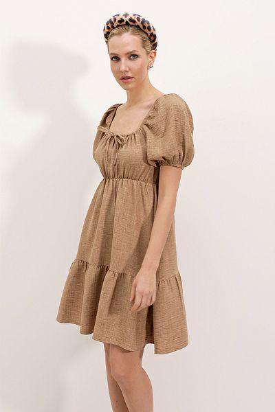 Merterium Rochie de damă din poplin evazat Camel 1151