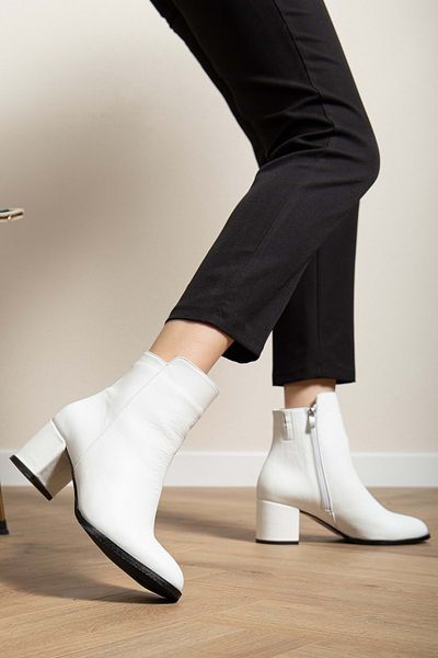 ANALİN SHOES Women's Genuine Leather Daily Heeled Boots - White