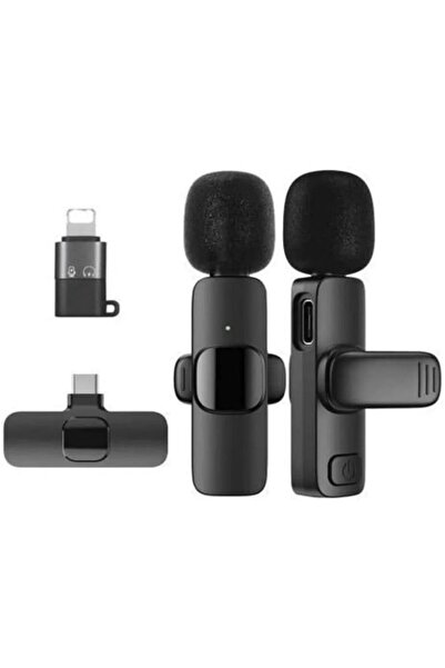 Genel Markalar Iphone Ve Type C Uyumlu Ikili Kablosuz Yaka Mikrofonu K9 Light...