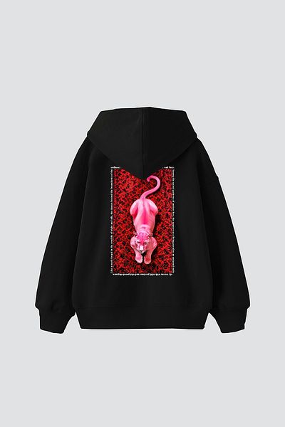 Sekizbiraltı Pink Panther Printed Oversize Unisex Black Hoodie