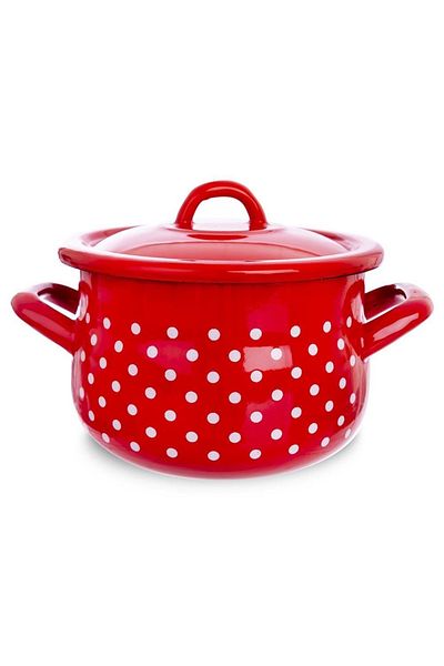 shumee TECKA enamel pot with lid, red, polka dots, 16 cm, 2.3 l
