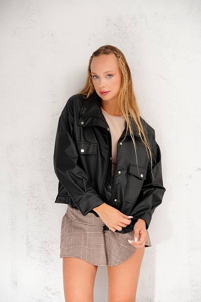 Jaglion Women's Double Pocket Black Leather Jacket