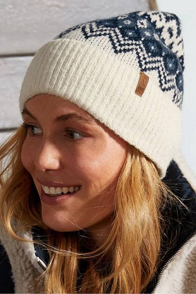 Tchibo Women Norwegian Knitted Beanie, Beige and Navy