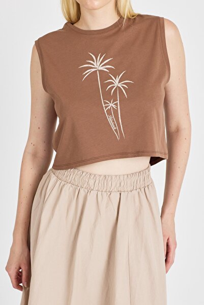 odelon Γυναικείο 100% βαμβακερό καφέ Crop