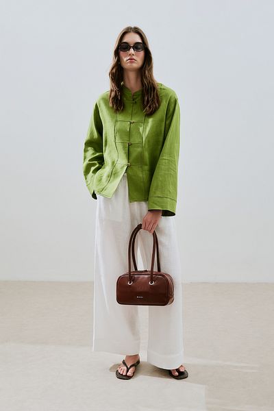 Manuka Linen Front Buttoned Shirt Peanut Green