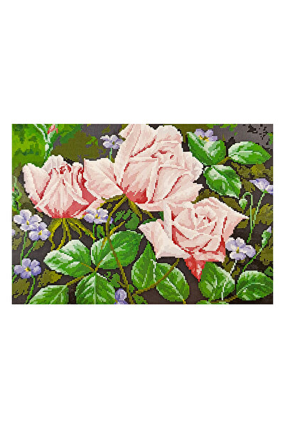 ElkaHobi Goblen Etamin İşleme Seti 40x50 cm Pembe Güller Deseni