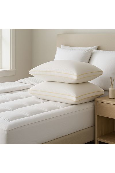 Medical Sleep مجموعة فاخرة من غطاء مرتبة من طبقتين 14 سم مصنوع من القطن بنسبة 100% + وسادتين للسرير 75 × 50 سم