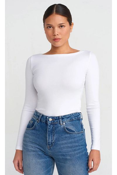 Bukamiss Boat Neck Long Sleeve 2-Piece Ball-White Plum