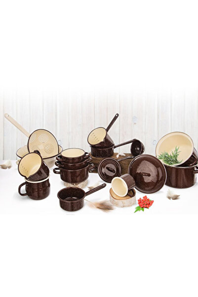 shumee Enameled mug with measuring cup, brown, BROWN, 1.2 l