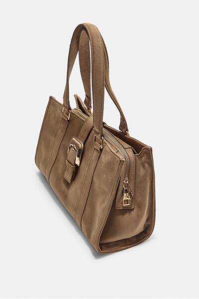 Stradivarius Suni Süet Tokalı Tote Çanta