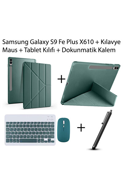 Yesnıce Samsung Galaxy S9 Fe Plus 12.4'' X610 Uyumlu Standlı Kılıf Dokunmatik Kalem ve Klavye Mous