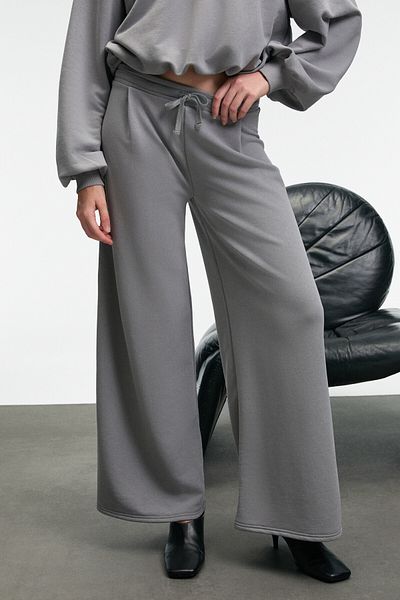 GRIMELANGE Ormira Women's Oversize Fit Elastic Waist Gray Sweatpants with Side Pockets