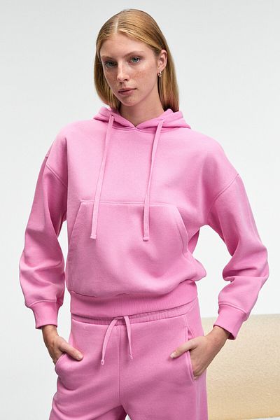 GRIMELANGE Selene Women's Hooded Kangru Pocket Regular Fit Pink Sweatshirt