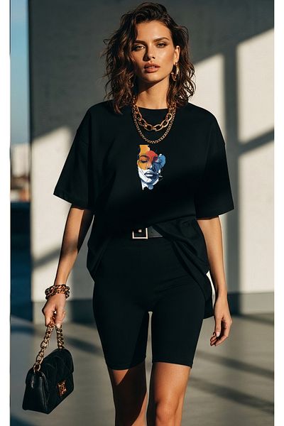 Bheka Concept Women's Oversize Printed 100% Cotton T-Shirt