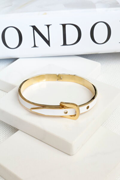 DEMOKAN Kadın Çelik Bileklik Renkli Kemer Model Kelepçe Bileklik