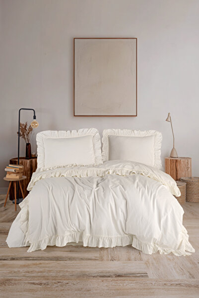 Naturel Collection Ruffled Stonwashed Double Duvet Cover Set 100% Cotton