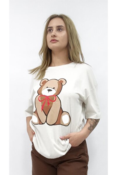 Kadın Ön Ayıcık Baskılı Owersize Tshirt