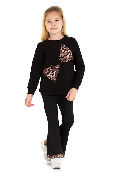 CiciTime Çocuk Modası Girls' Spanish Leg Leopard Print Black Long Sleeve Bottom Top Set