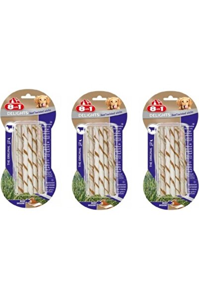 8in1 Delights Beef Twisted Sticks Biftekli Burgu Köpek Ödülü 55 gr. x 3 Paket