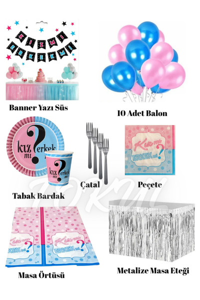 FOKUL Cinsiyet Partisi Kız Mı Erkek Mi Parti Seti 8 Kişilik Cinsiyet Belirlem...