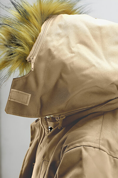 Jannock Unisex Children's Canvas Fabric Drawstring Waist Above Knee Fur Hooded Winter Coat