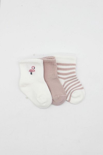 Bistyle Organic Seamless 3-Piece Flamingo Girl Combed Cotton Socket Baby Socks 0-3 Months