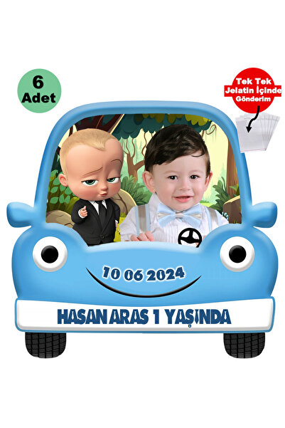 Elara Tasarım Patron Bebek Temalı 6 Adet Fotoğraflı Kişiye özel Doğum Günü Magnet Hediye Poşetli Gönderilir.