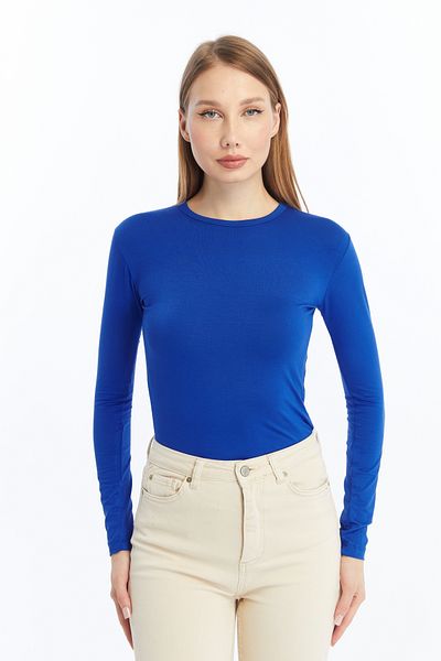 LAENT Women's Saks Blue Black White Round Neck 3-Piece Bodysuit