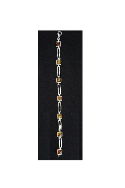 OEN Silver bracelet with multicolor amber, length 18.5 cm, 9 g