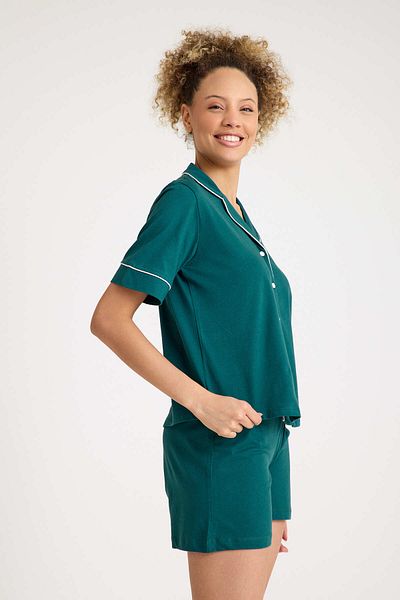 Dennis Denise Cotton Buttoned Piping Shorts Pajama Set