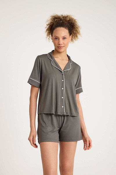 Dennis Denise Cotton Buttoned Piping Shorts Pajama Set