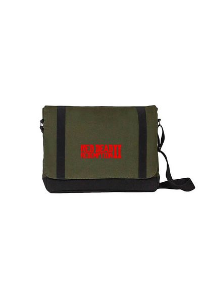 Z zepplin Red Dead Redemption 2 Red Text Khaki Green Color Mail Bag