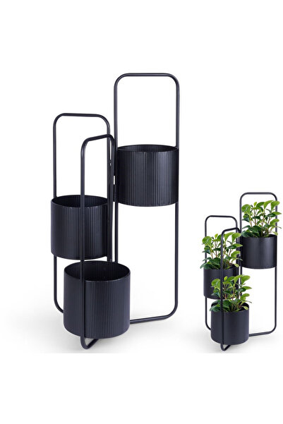 shumee Suport de flori cu 3 niveluri din metal negru 33x24x57 cm