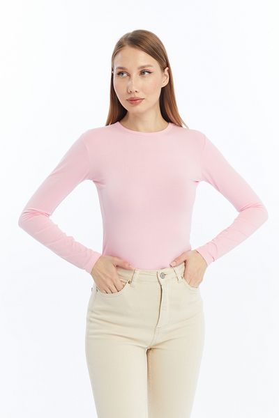 LAENT Women's Pink Black White Round Neck 3-Piece Bodysuit