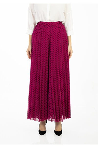 Guzella Maxi Size Polka Dot Lined Pleated Chiffon Trousers